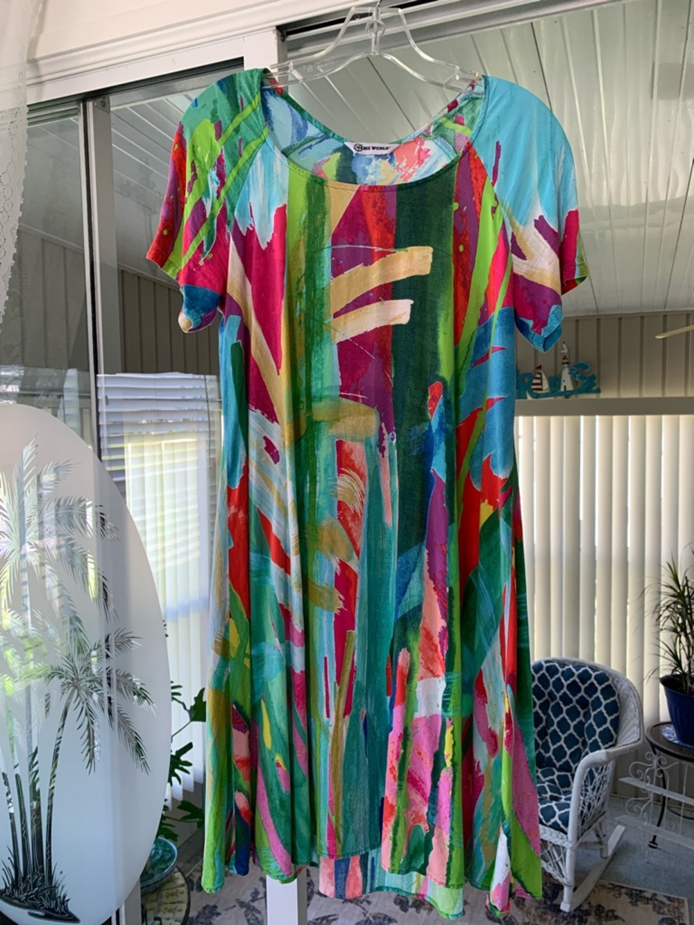 Jams World Abstract Art Swing Dress Short Sleeve  Colorful Print Summer Vacation